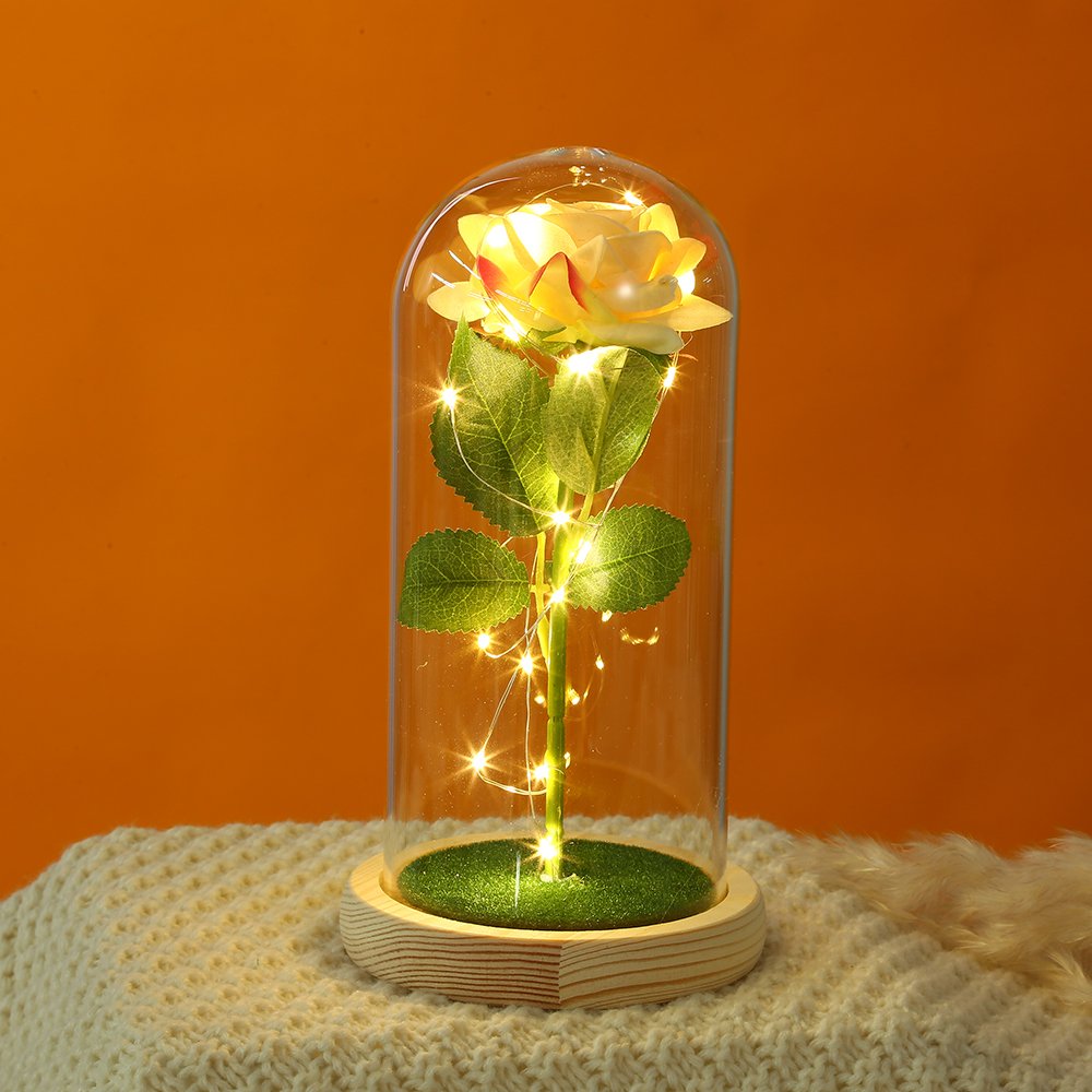Rose Glass LED Lights Beauty and the Beast Rose Wholesale Preserved Eternal Roses in Glass Dome