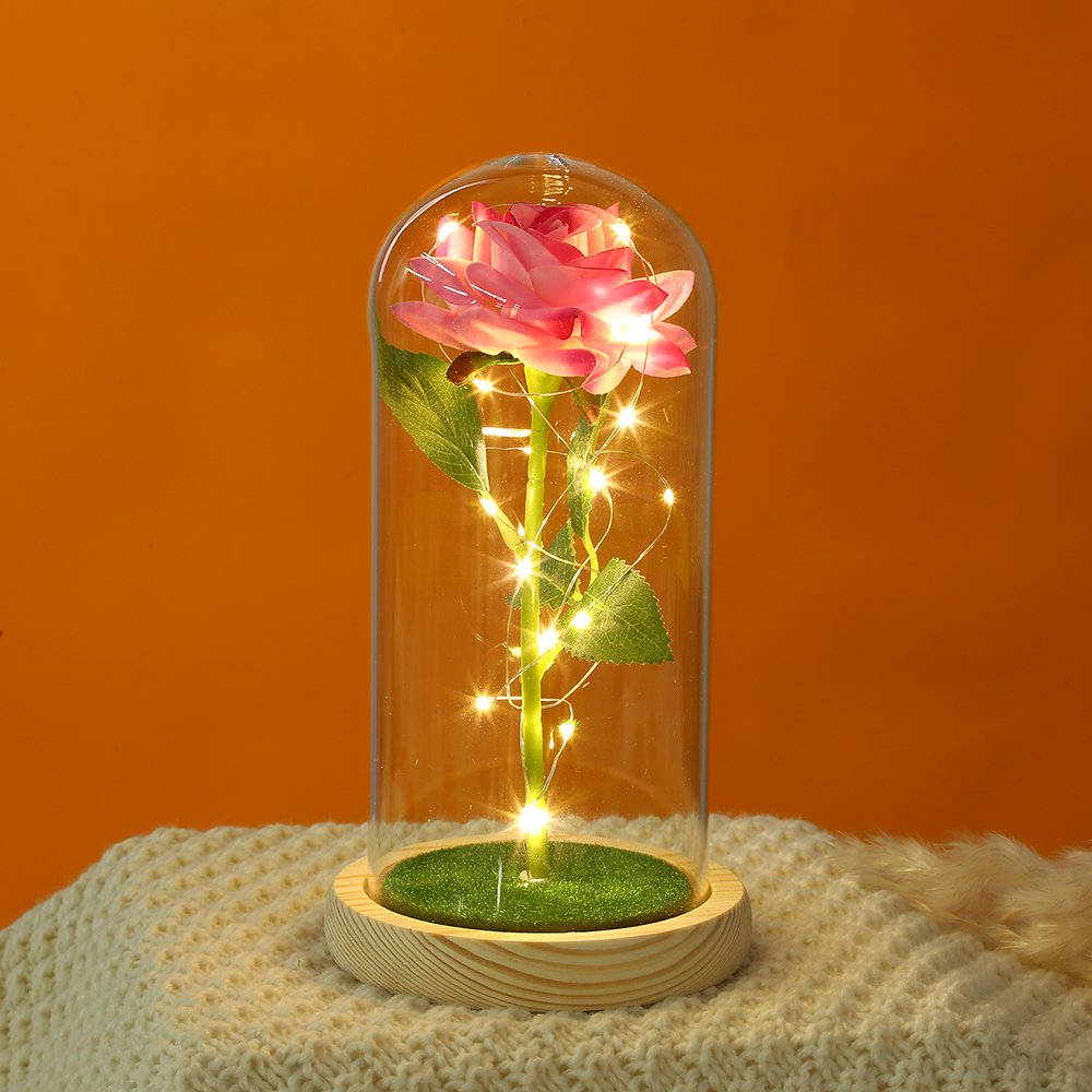 Rose Glass LED Lights Beauty and the Beast Rose Wholesale Preserved Eternal Roses in Glass Dome