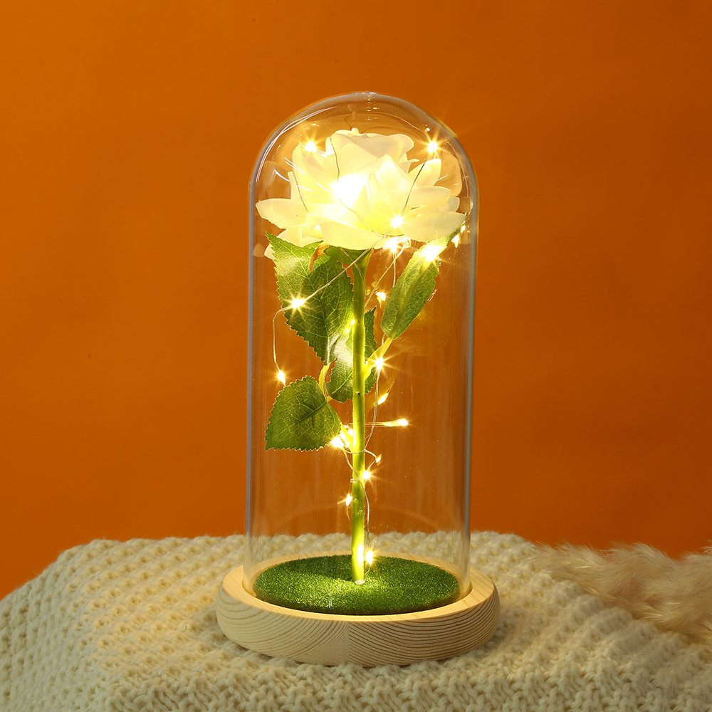 Rose Glass LED Lights Beauty and the Beast Rose Wholesale Preserved Eternal Roses in Glass Dome