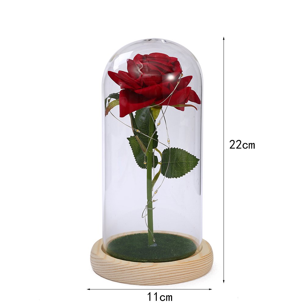 Rose Glass LED Lights Beauty and the Beast Rose Wholesale Preserved Eternal Roses in Glass Dome