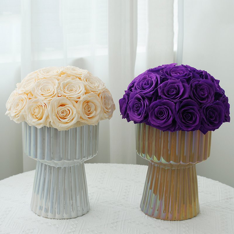 Home Decoration Valentine Day Gifts Preservation Flower White Forever Eternal Long Stem Real Natural Preserved Rose In Vase