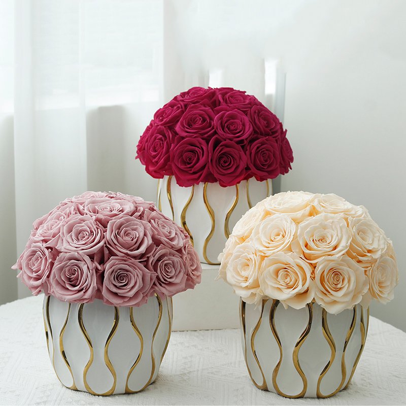 Home Decoration Valentine Day Gifts Preservation Flower White Forever Eternal Long Stem Real Natural Preserved Rose In Vase