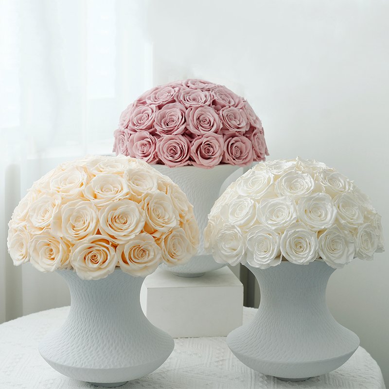 Home Decoration Valentine Day Gifts Preservation Flower White Forever Eternal Long Stem Real Natural Preserved Rose In Vase