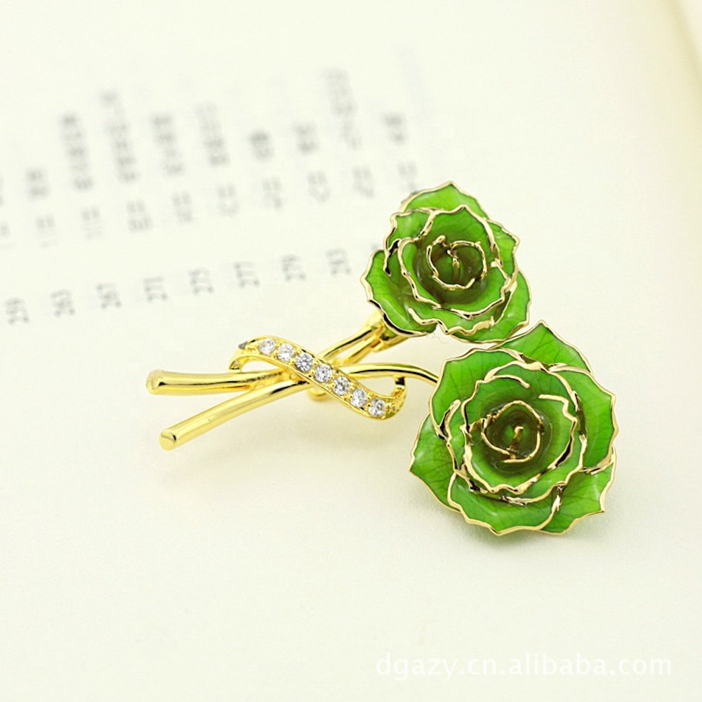 24k gold plated rose factory wholesale adorable girls rose brooch gold dipped real rose for women gifts