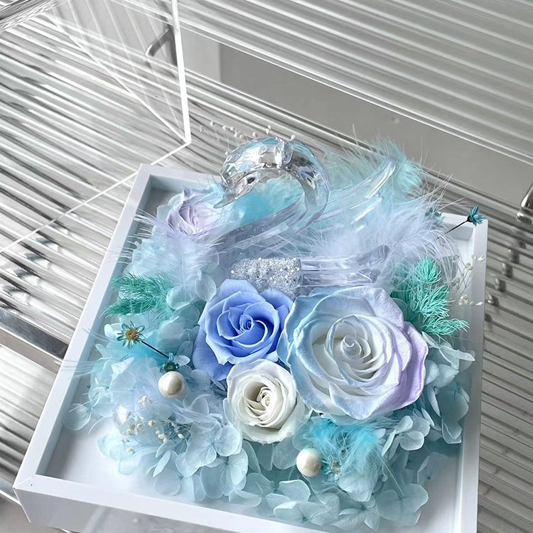 Crystal Swan Shaped Plush Decoration Square Eternal Flower Gift Box Gift for Best Friend