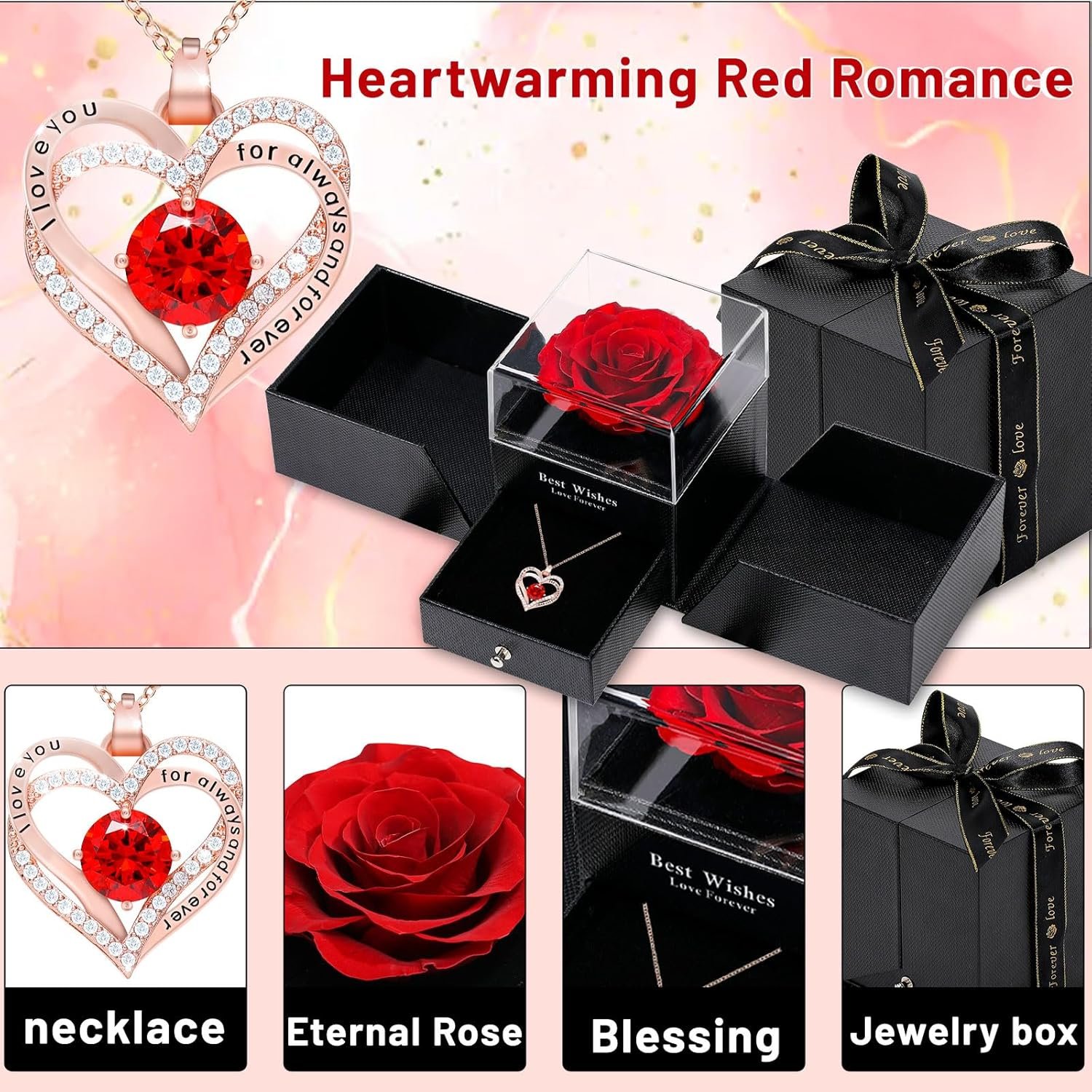 AC-8 Aracon Preserved Real Roses Necklace with Love Eternal Flower Gifts for Christmas Indoor Decoration and All Occasions