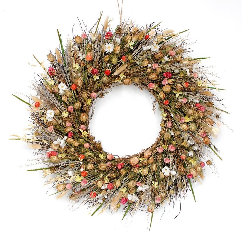 22" Preserved Autumn Dried hydrangea natural Colorful Flower Wreath for Front Door
