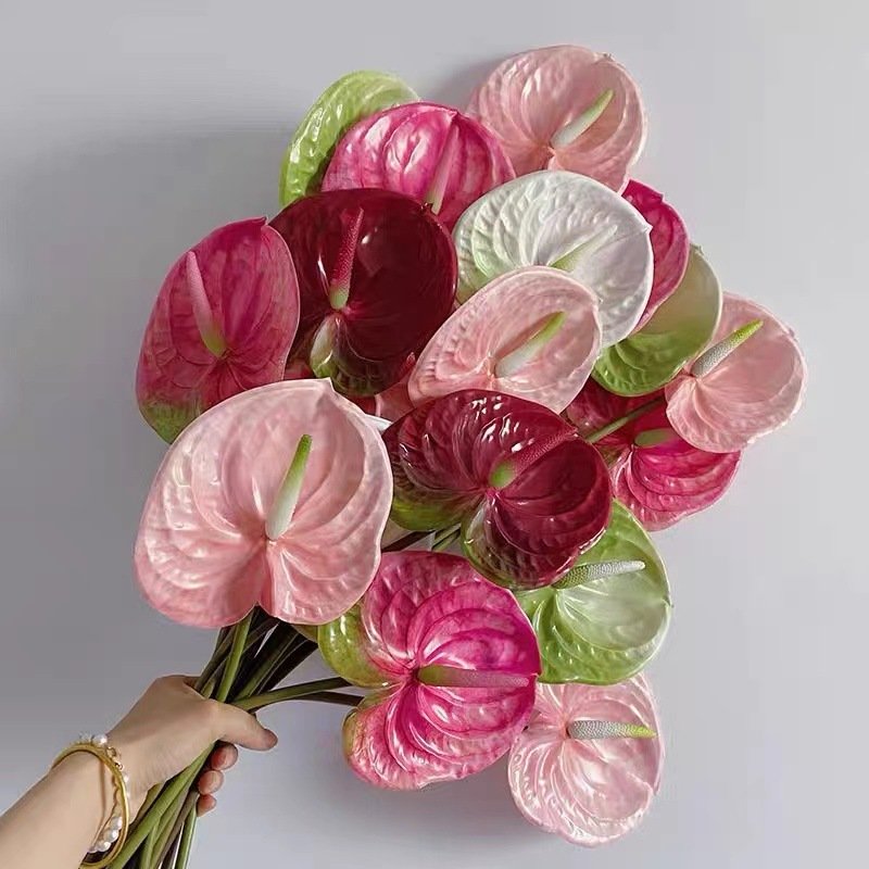 M620 High Quality Red Artificial Plant Plastic Anthurium Flowers Real Touch For Home Wedding Party Table Centers Piece