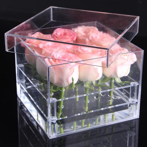 Best seller 9Holes Clear Acrylic Preserved Flower Rose Gift Box for lover