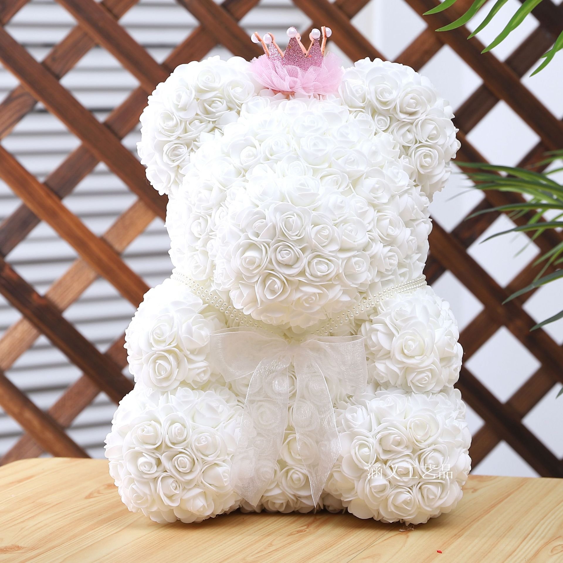 BLH 38cm Wholesale Artificial PE Soap Flower Bear Natural Preserved Rose Diamond Crown Bear For Valentine's Day Gift Best gift for Valentine's day