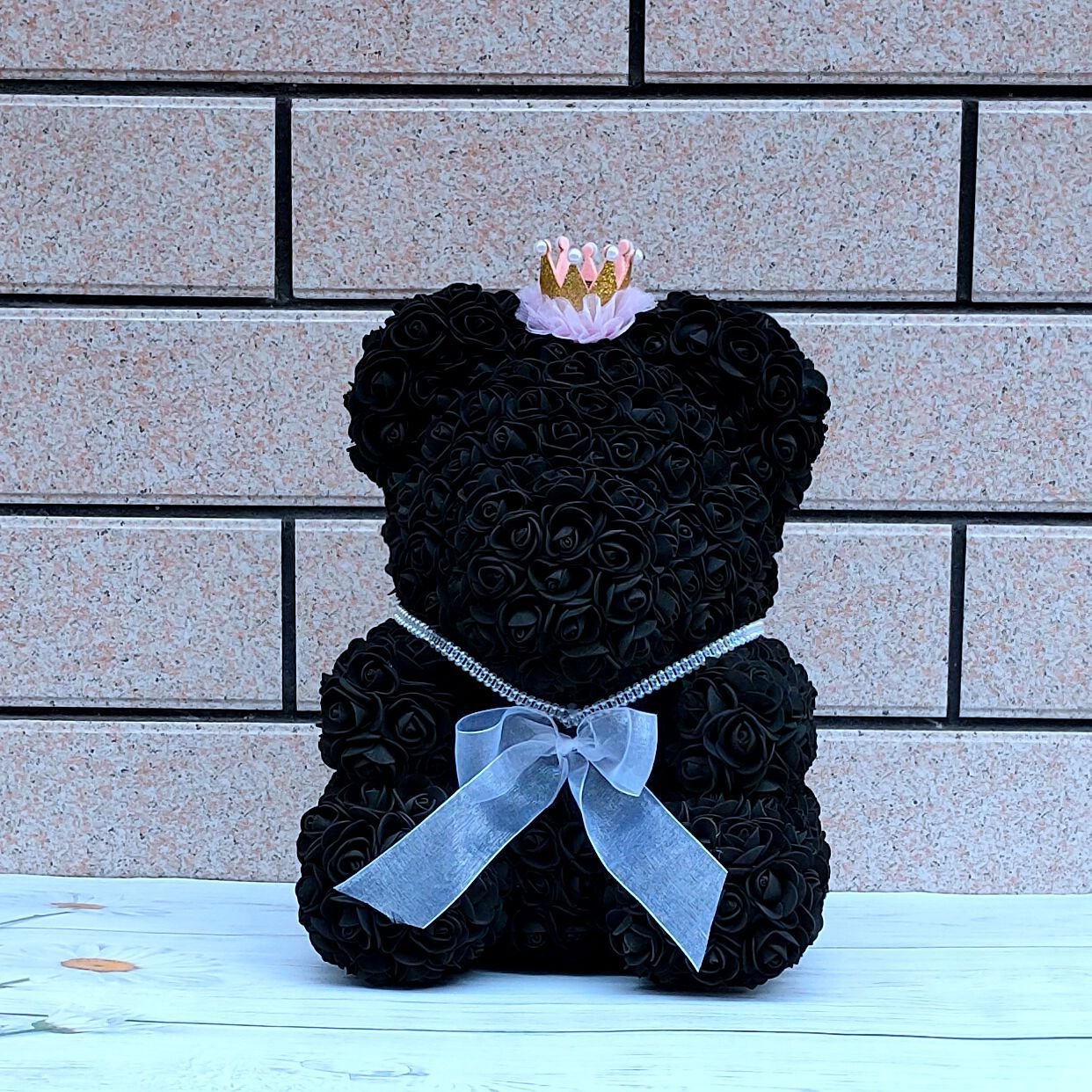 BLH 38cm Wholesale Artificial PE Soap Flower Bear Natural Preserved Rose Diamond Crown Bear For Valentine's Day Gift Best gift for Valentine's day