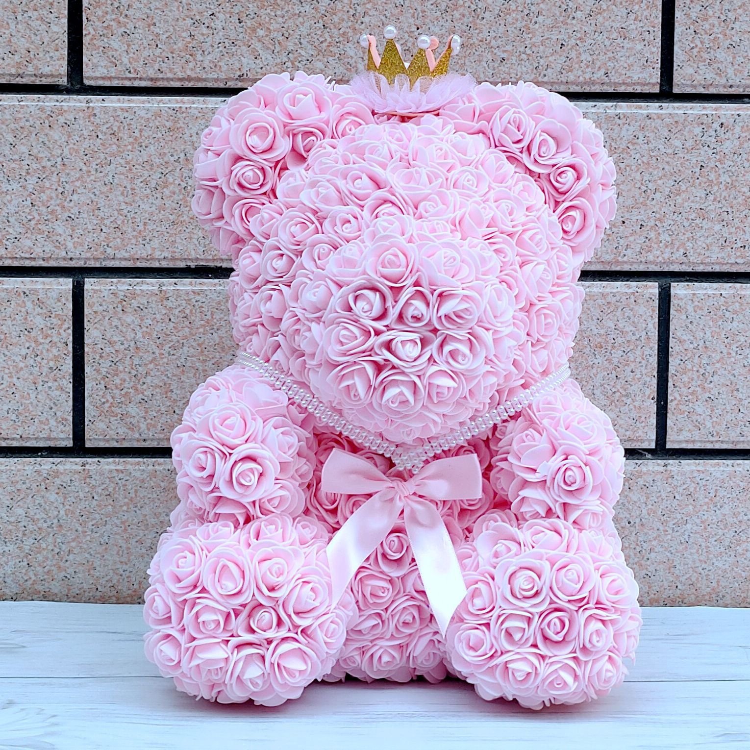BLH 38cm Wholesale Artificial PE Soap Flower Bear Natural Preserved Rose Diamond Crown Bear For Valentine's Day Gift Best gift for Valentine's day