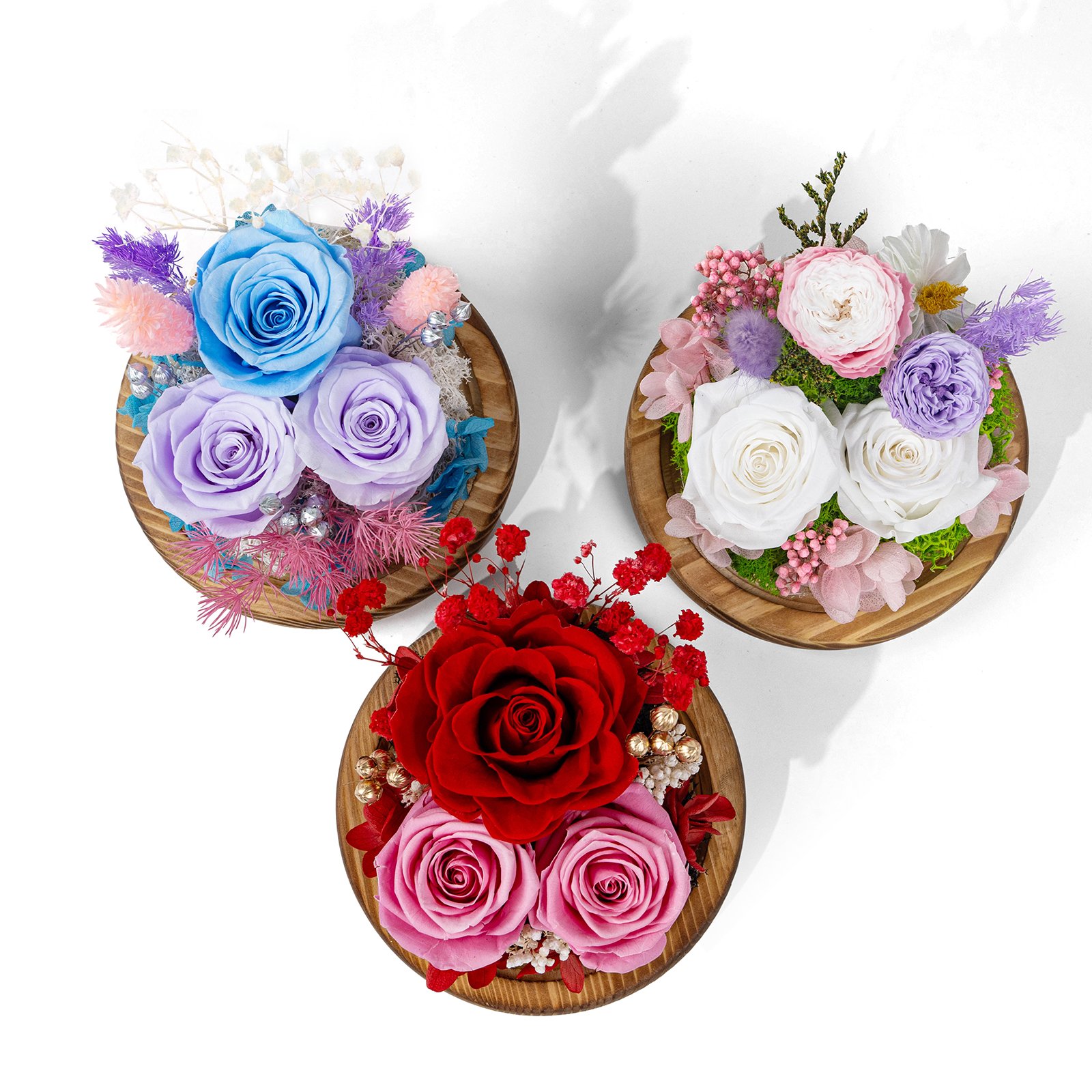 Eternal Rose Morthers Day Immortal Blue Hydrangea Peony Everlasting Preserved Flower Carnation Forever Roses In Glass Dome Led