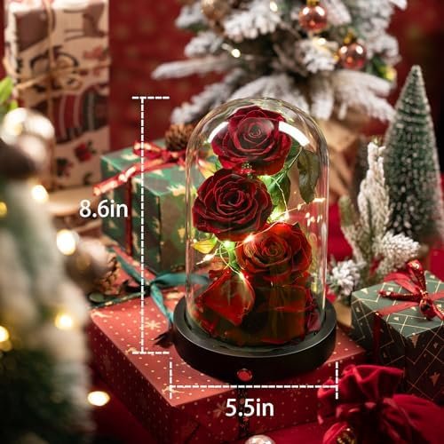 Mothers Day Red Roses Gifts for Mom-Preserved Flower Rose in Glass Dome-Forever Real Roses Gifts for Women Mom Wife