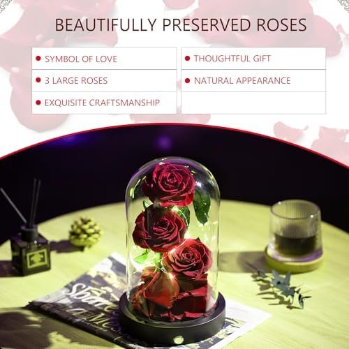 Mothers Day Red Roses Gifts for Mom-Preserved Flower Rose in Glass Dome-Forever Real Roses Gifts for Women Mom Wife