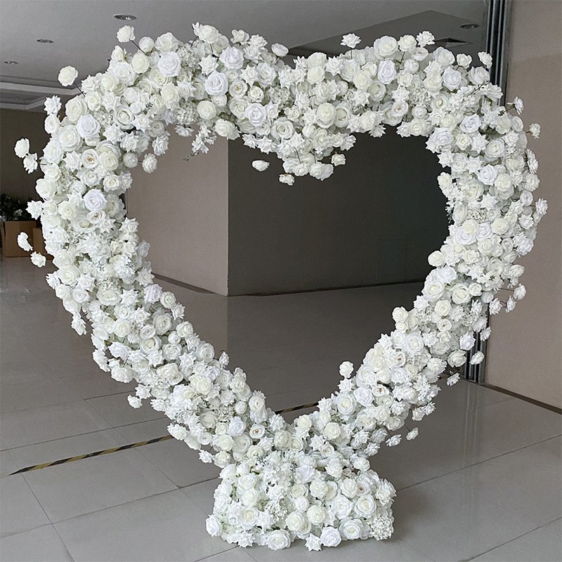 O-X837 Custom Event Wedding Decor Red White Flower Arch High Quality Silk Flower Arrangement Heart Flower Arch Wedding Backdrops