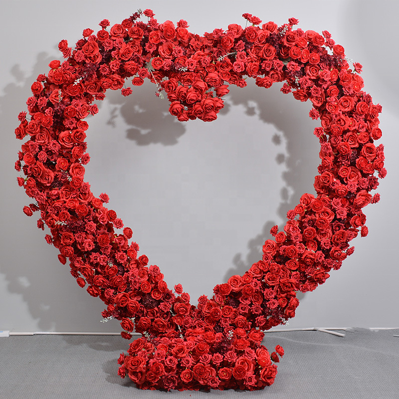 O-X837 Custom Event Wedding Decor Red White Flower Arch High Quality Silk Flower Arrangement Heart Flower Arch Wedding Backdrops