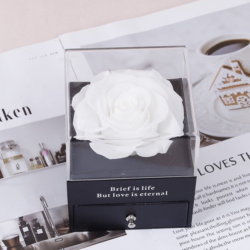 Wholesale every love preserved eternal roses in acrylic box with love you necklace forever flower gift for valentines