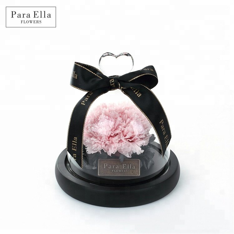 Giant Eternal Flower Preserved Carnation with Glass Dome Heart Shaped Mothers Day Gift