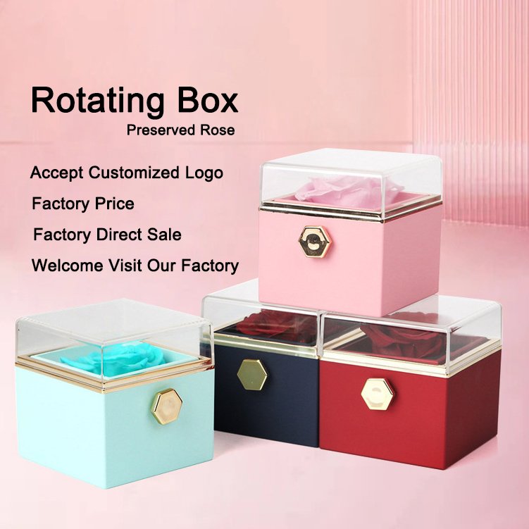 2023 Christmas Trending Products On Amazon Real Fresh Long Lasting Roses In Rotating Jewelry Box For Girl