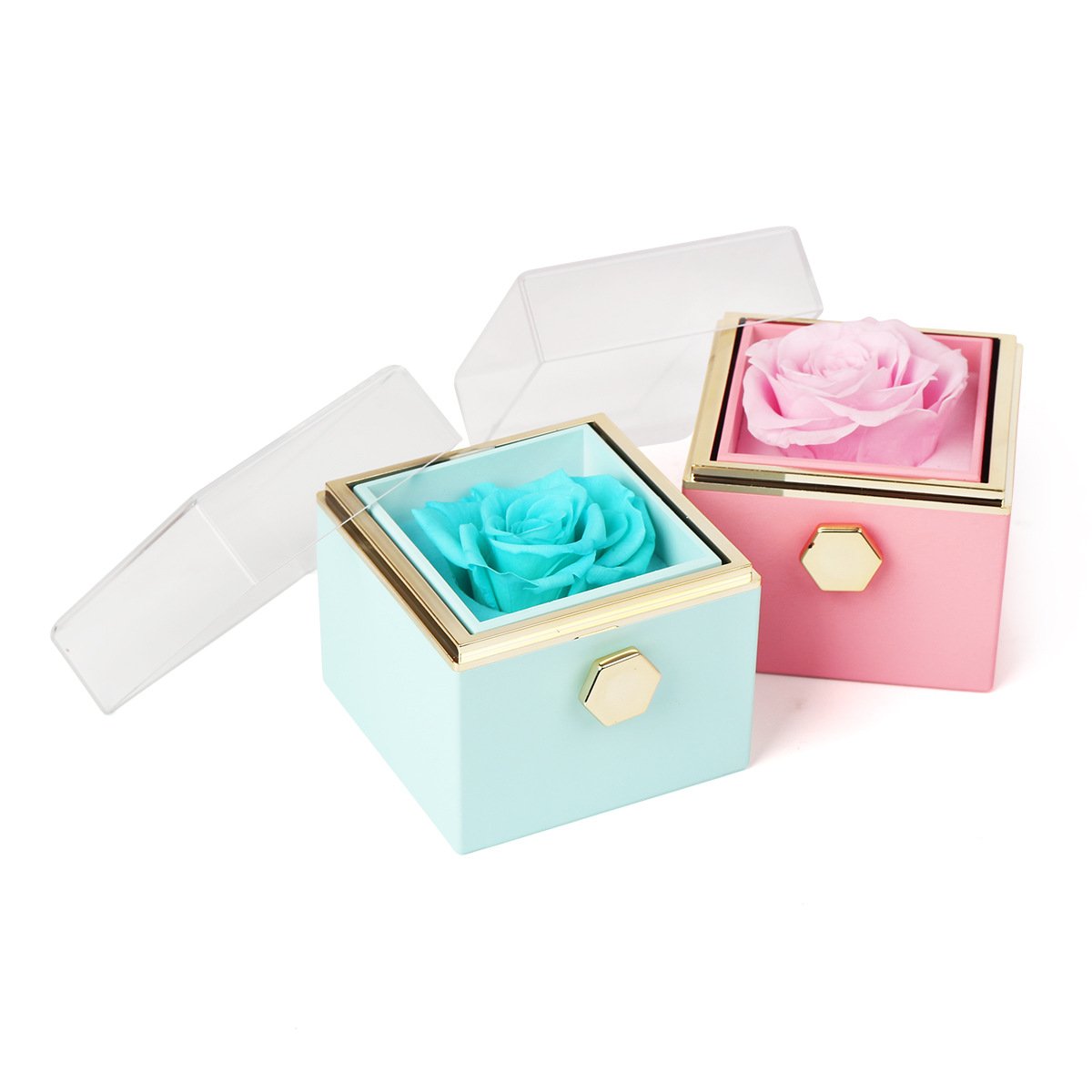 2023 Christmas Trending Products On Amazon Real Fresh Long Lasting Roses In Rotating Jewelry Box For Girl