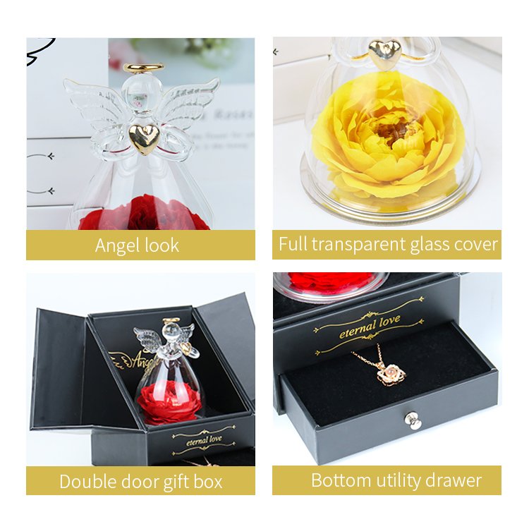 YS-052 wholesale valentines day gift real red square austin preserved roses flowers with jewelry box