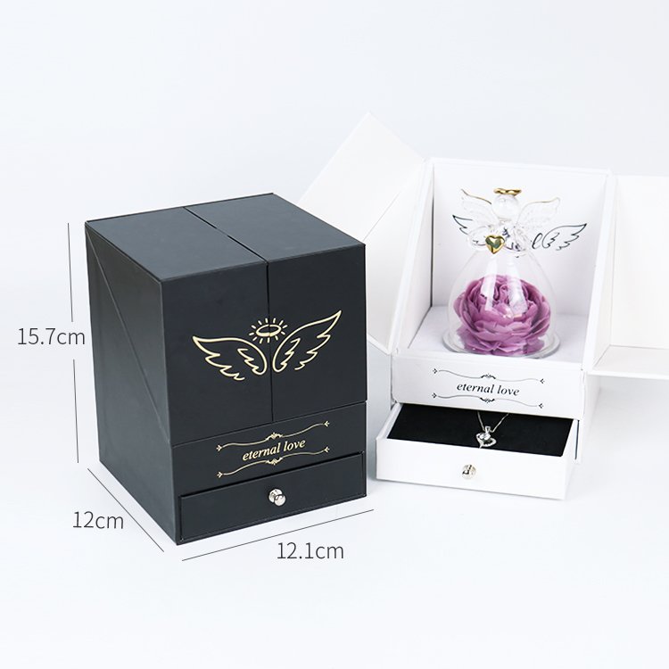 YS-052 wholesale valentines day gift real red square austin preserved roses flowers with jewelry box
