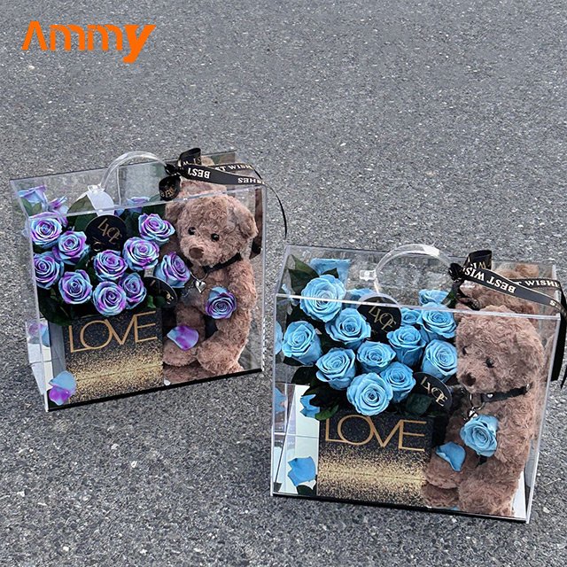 AM-PFE75 Ammy Valentine's Day gifts preserved flower rose teddy bear Garden Acrylic box Immortal flower box new year gifts