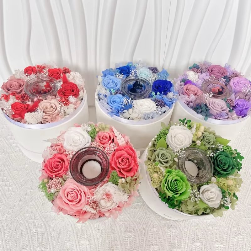 Factory direct wholesale preserved roses in box decorated flowers with scented candles for festive party valentine's day