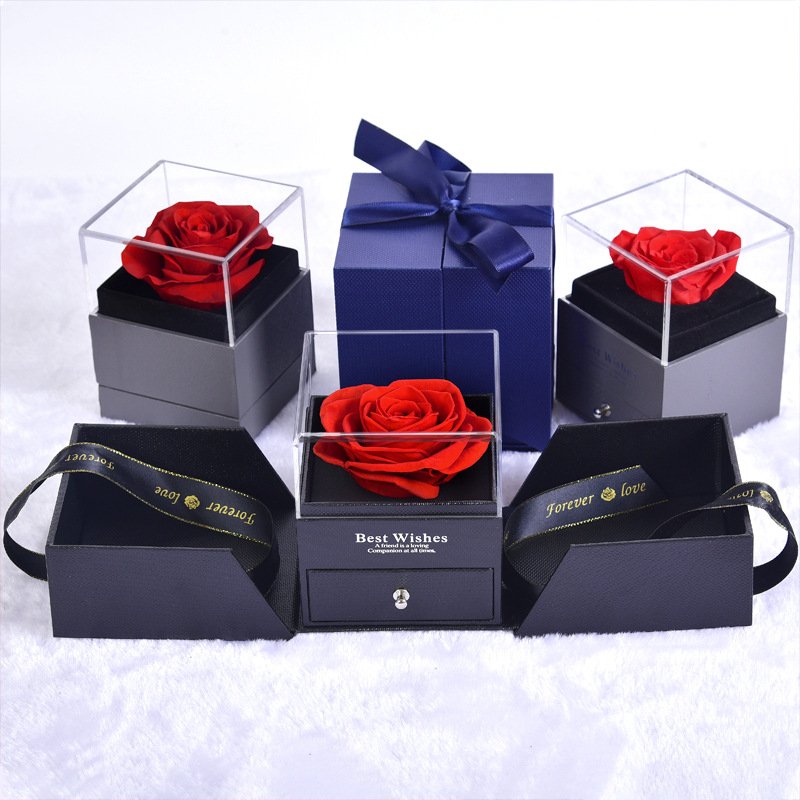 Single Rose 100 Languages Necklace Rose Preserved Flowers With Jewelry Box Handmade Eternal Rose Jewelry Box