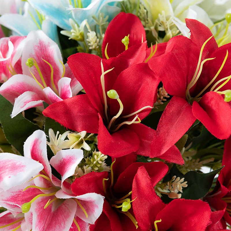 2024 Hot Selling New Products Real Touch Red Lily Silk Flower Lily Bouquet Wedding Home Party Event Stage Decoration Supplies