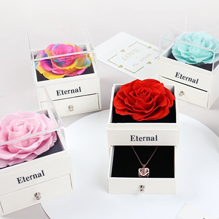 YS-001 Wholesale Wedding Supplies Mothers Day Gift Set Decorative Flowers Preserved Roses In Acrylic Box