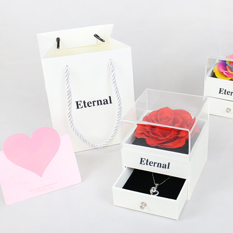 YS-001 Wholesale Wedding Supplies Mothers Day Gift Set Decorative Flowers Preserved Roses In Acrylic Box