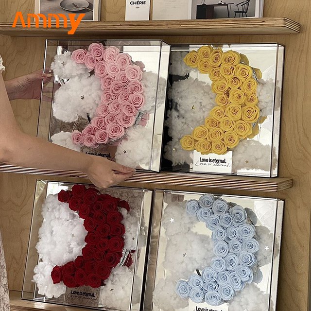 AM-PFE71 Ammy immortal flowers Eternal roses moon Acrylic Flowers Box preserver flower in box Mother's Day Gifts