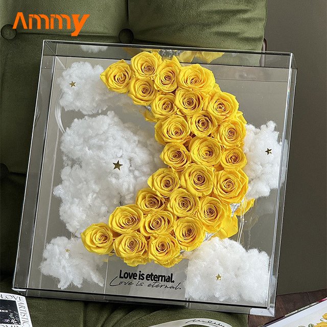 AM-PFE71 Ammy immortal flowers Eternal roses moon Acrylic Flowers Box preserver flower in box Mother's Day Gifts