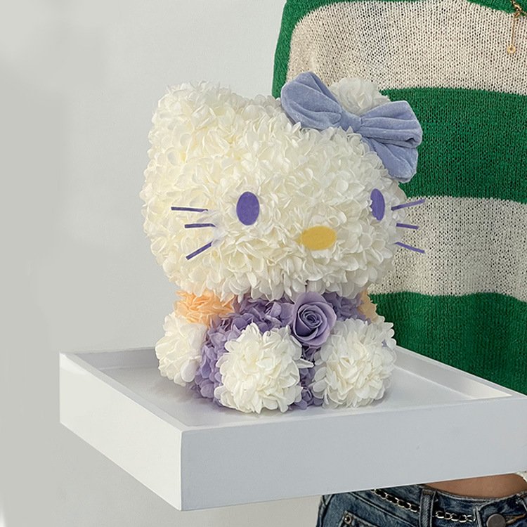 Handmade Preserved roses Hello Kitty in Acrylic Box gift box for Christmas Gifts Valentine's Day Gifts