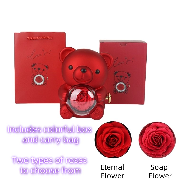 Mom Heart Engraved Name Necklace Eternal Rose Flower Hug Bear Gift Box For Mom Mother Day Gift 2024 Luxury Romantic Accessories