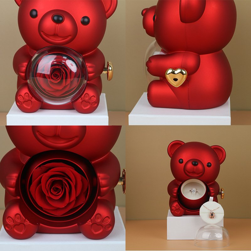 Mom Heart Engraved Name Necklace Eternal Rose Flower Hug Bear Gift Box For Mom Mother Day Gift 2024 Luxury Romantic Accessories