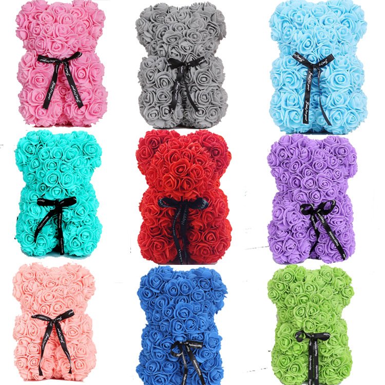 Teddy Bears With Box Flower 40Cm 25Cm Roses Valentines Foam Heart Red Gift Gifts Artificial Mini Preserved Valentine Rose Bear