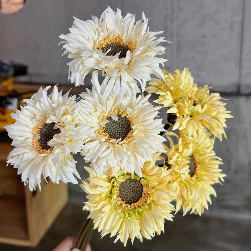 Floral Arrangement Decorative Korean Style Silk African Daisy Flower Artificial Brushed Gerbera Chrysanthemum Bouquet