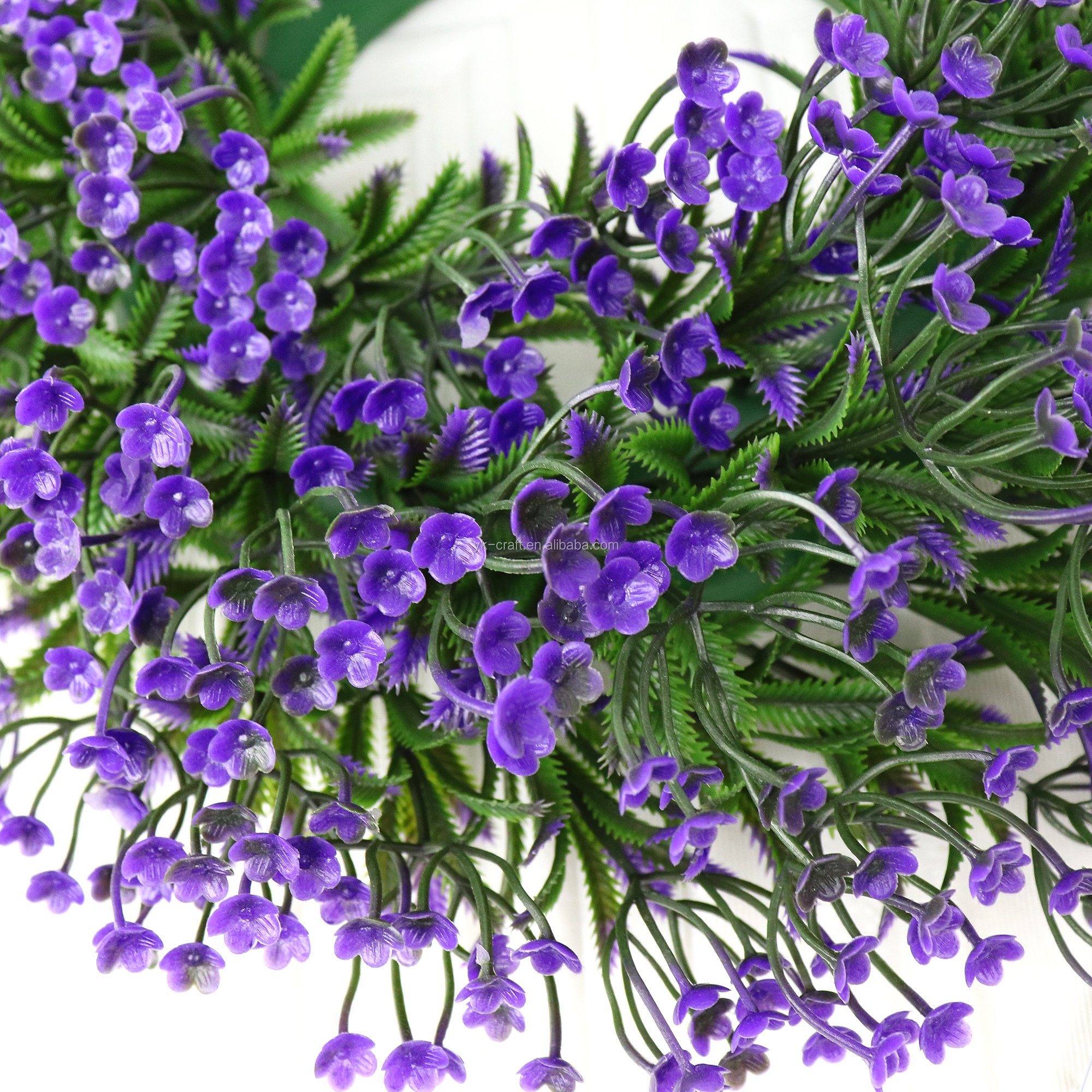 Spring Preserved Flowers Wreath With Green Leaves Purple Artificial Flowers Plastic Garland 35CM Handmade Hanging Wreath Decor
