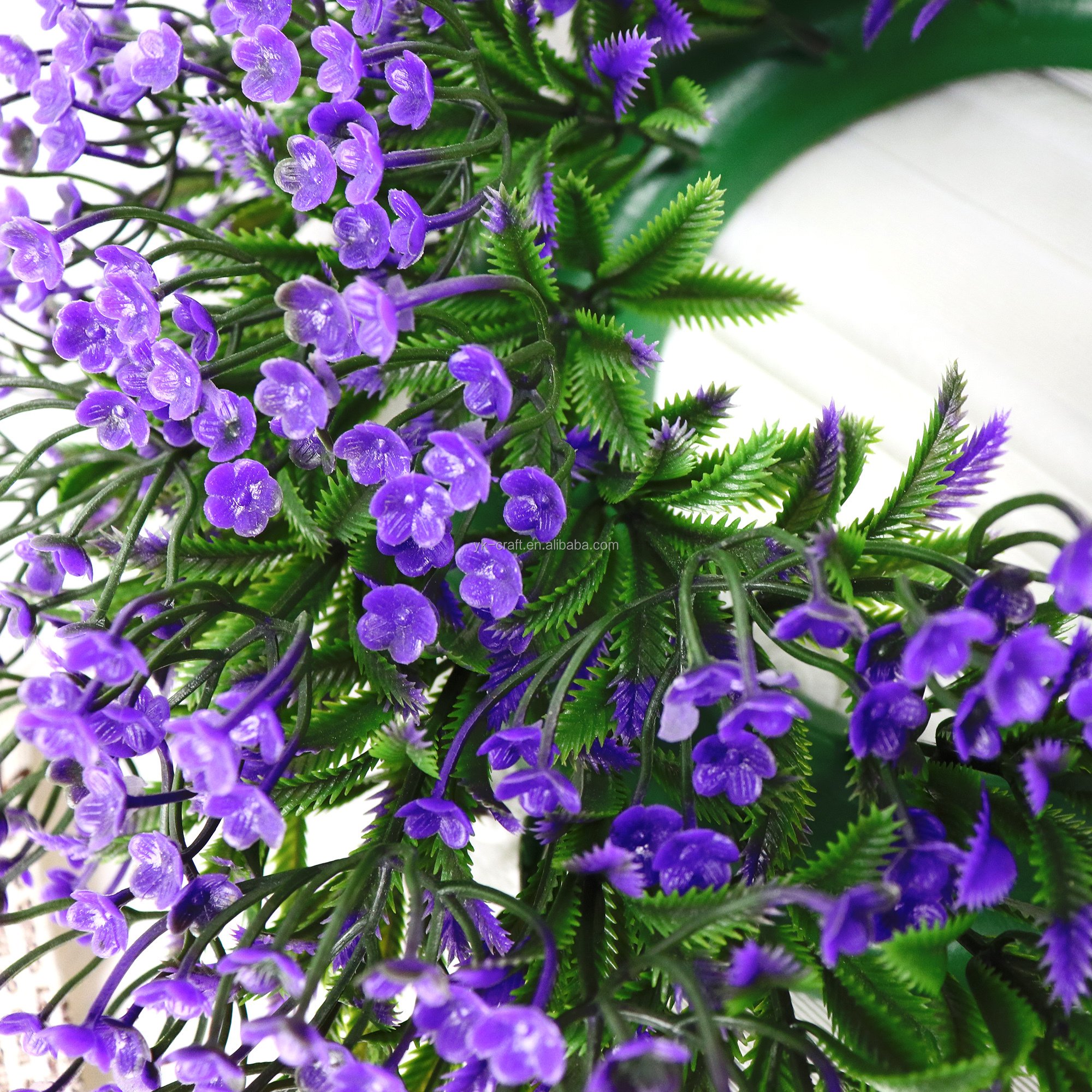Spring Preserved Flowers Wreath With Green Leaves Purple Artificial Flowers Plastic Garland 35CM Handmade Hanging Wreath Decor