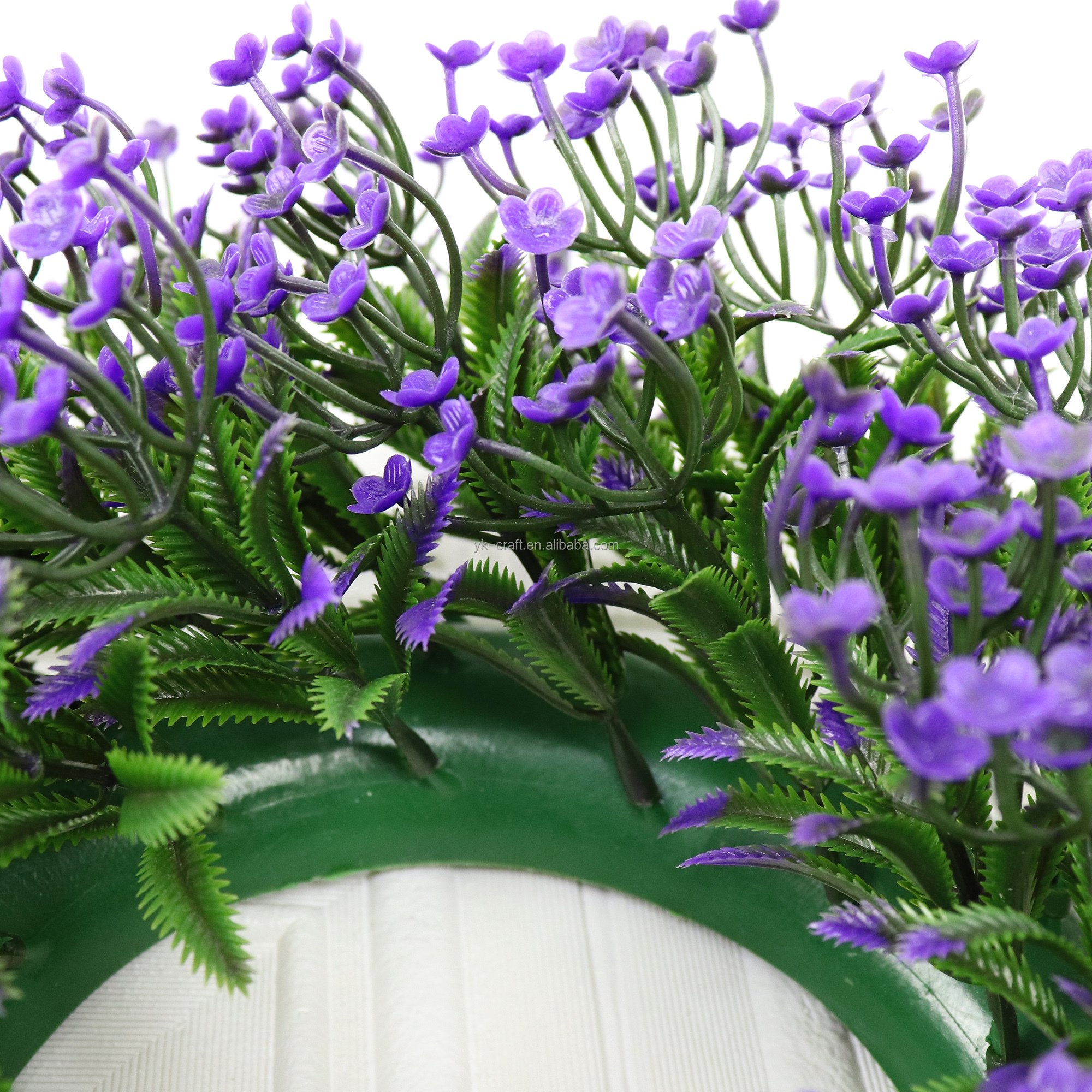 Spring Preserved Flowers Wreath With Green Leaves Purple Artificial Flowers Plastic Garland 35CM Handmade Hanging Wreath Decor
