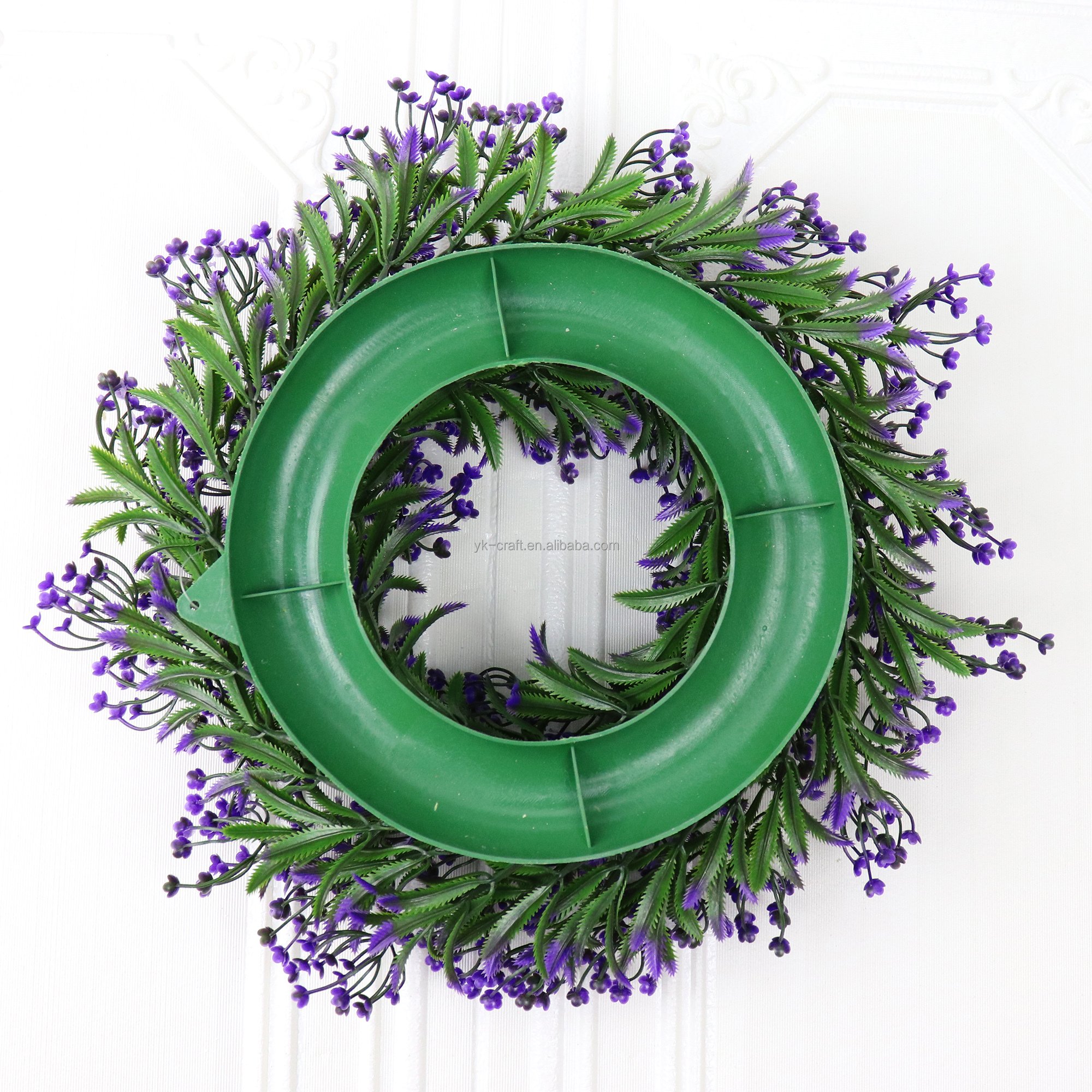Spring Preserved Flowers Wreath With Green Leaves Purple Artificial Flowers Plastic Garland 35CM Handmade Hanging Wreath Decor