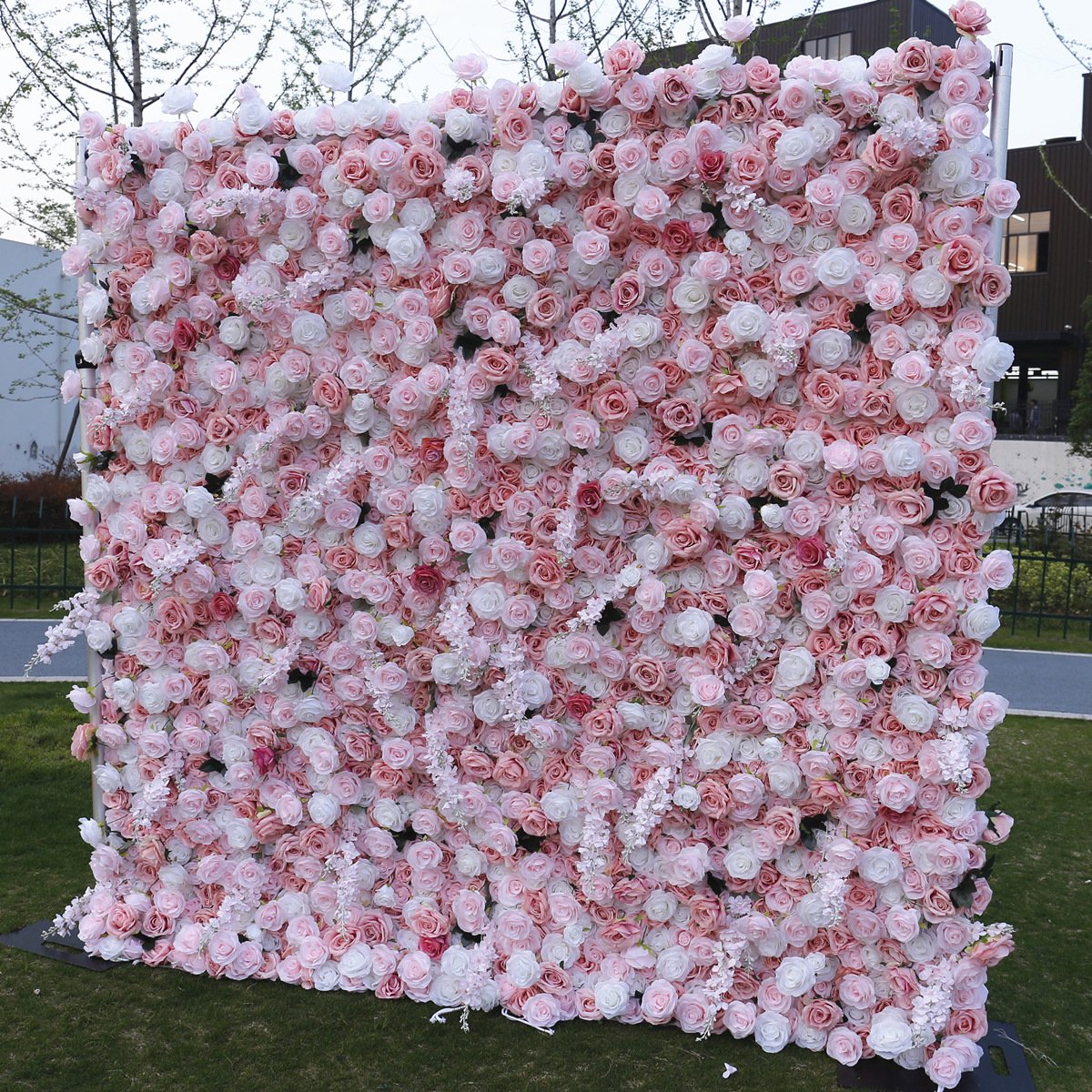 Luxury 8*8ft Simulated Flowers Wedding Decor 5D Roll Curtain Artificial Silk Rose Red Pink Flower Wall Christmas Graduation