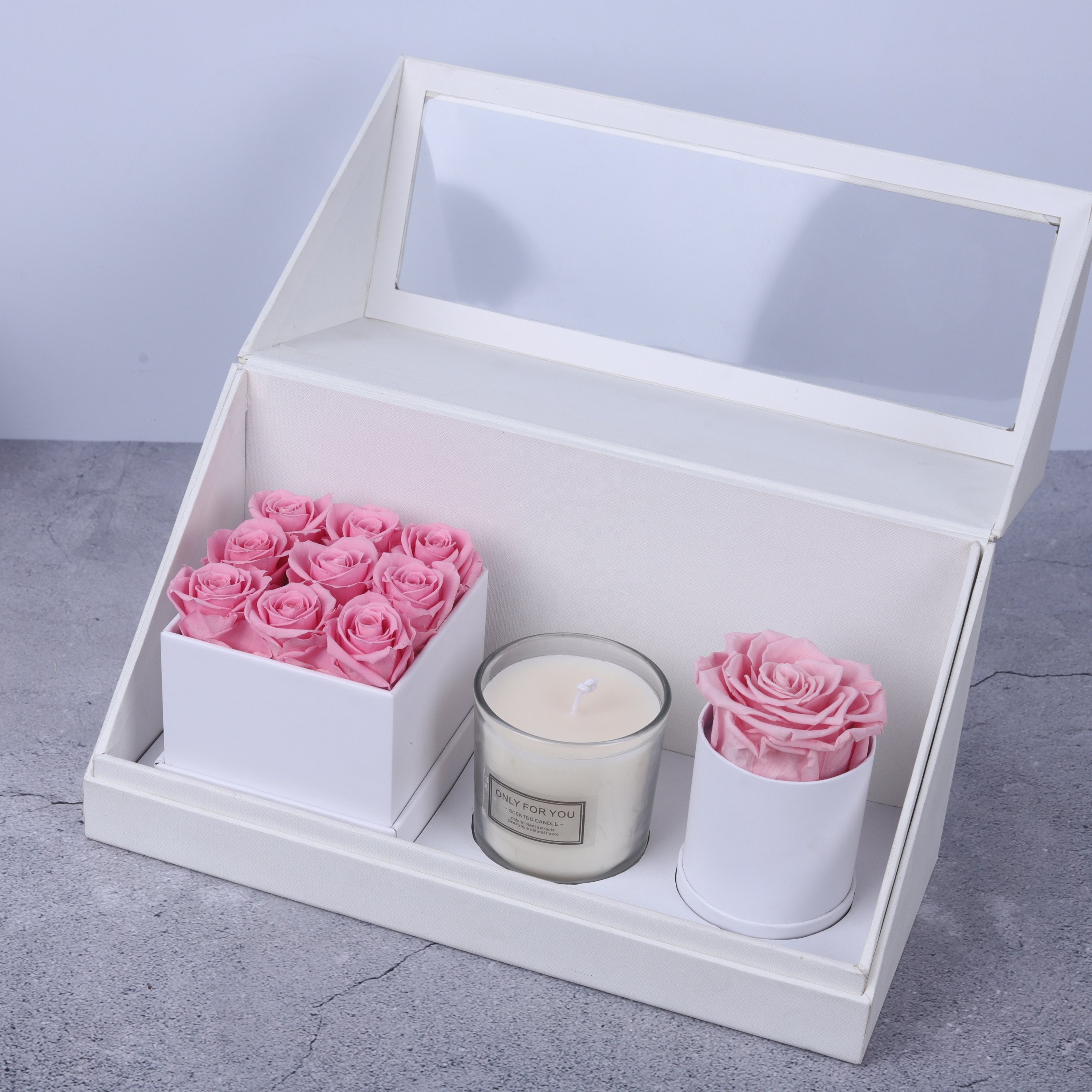 Romantic luxury timeless rose scented candle sets preserve rose gifts for home decor for the Festivals