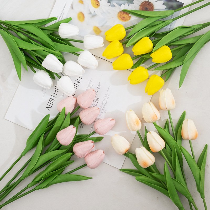 PU Mini Tulip Simulation Flower Artificial Wedding Home Decoration Flower Texture Tulip Simulation Fake Flower Simulated Floral