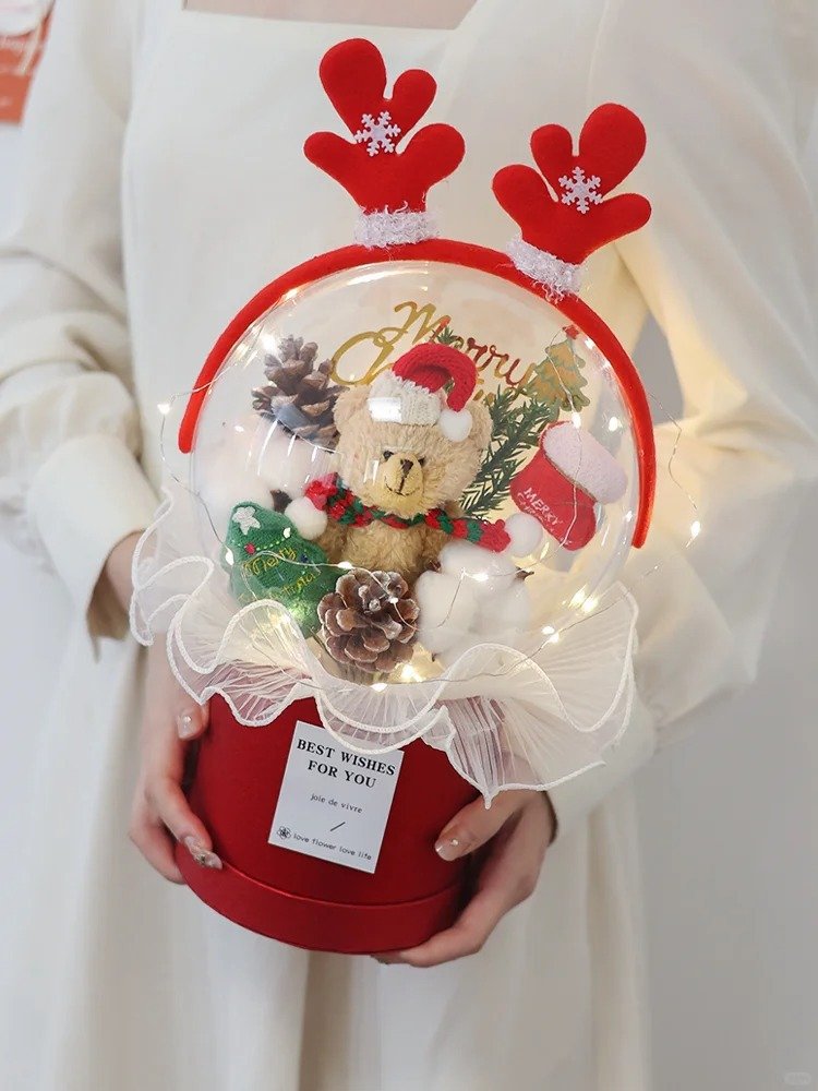 Cute Christmas Teddy Bear Flower Bouquet Plush Bouquet Valentines Day Gift
