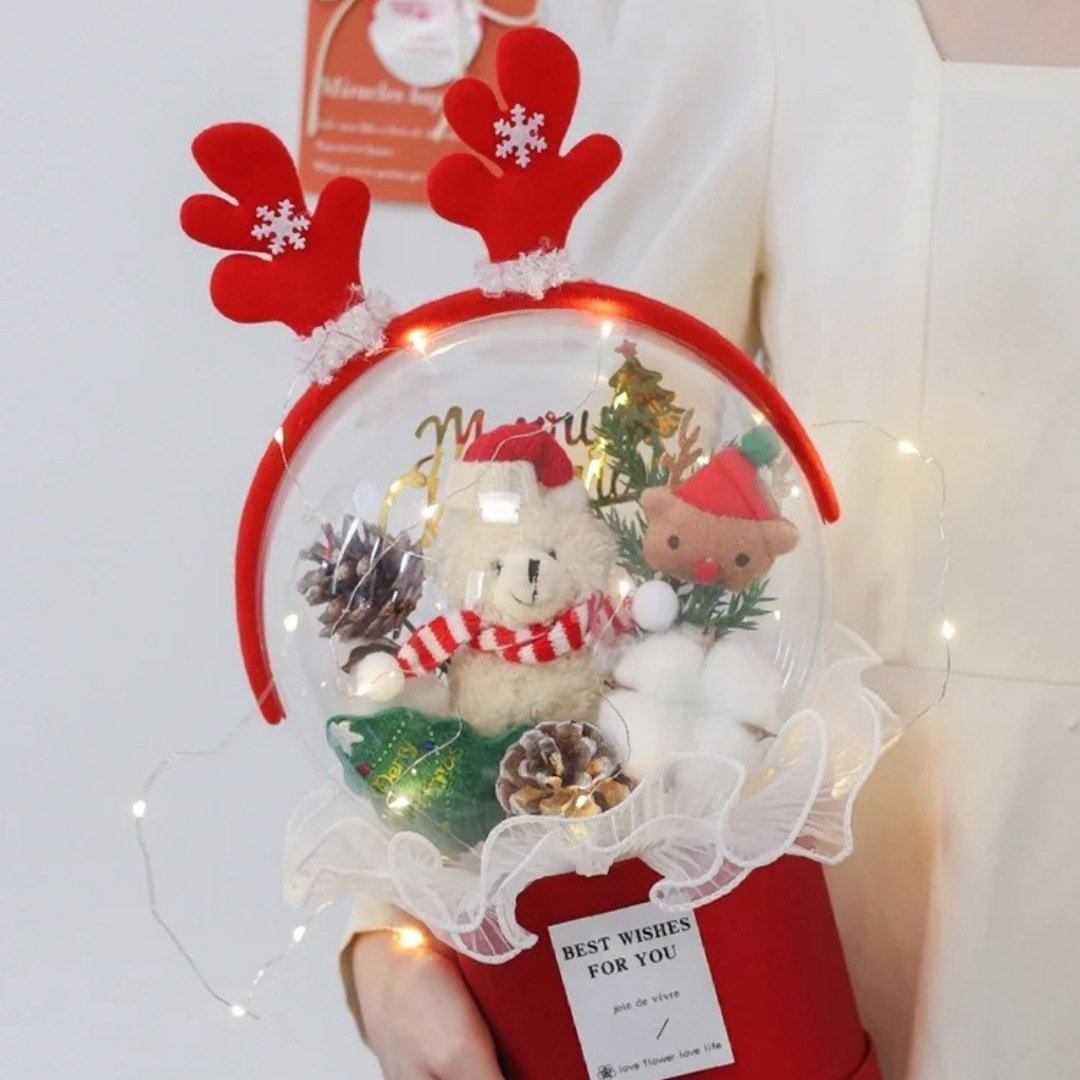 Cute Christmas Teddy Bear Flower Bouquet Plush Bouquet Valentines Day Gift
