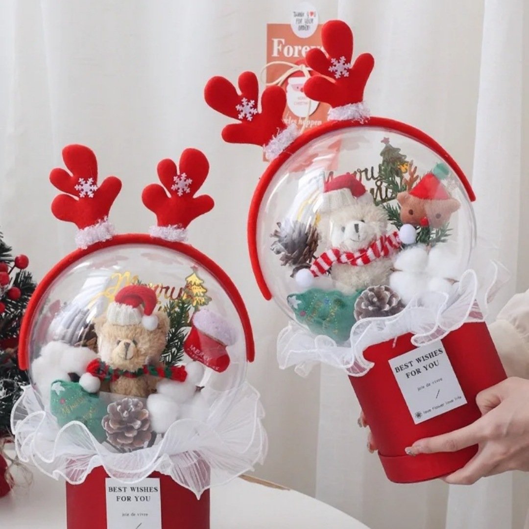 Cute Christmas Teddy Bear Flower Bouquet Plush Bouquet Valentines Day Gift